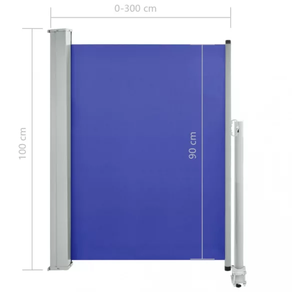 kék behúzható oldalsó teraszi napellenző 100 x 300 cm