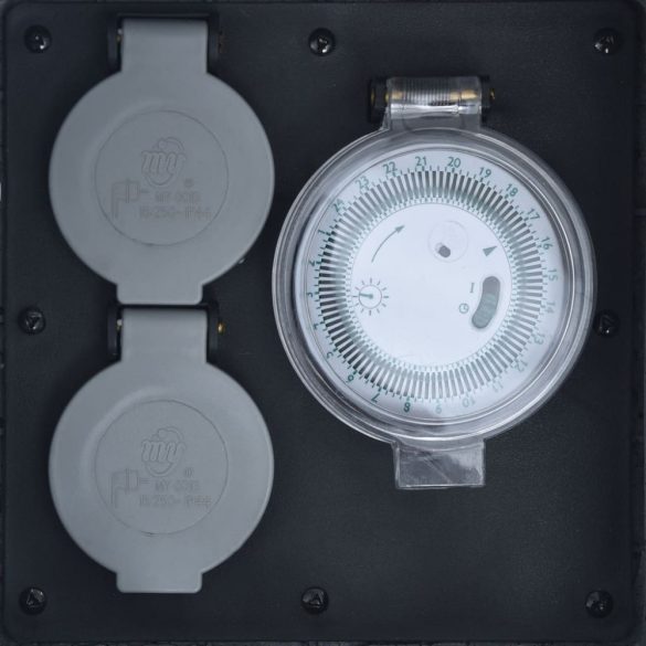 szürke poligyanta kerti 2 foglalatos aljzat időzítővel