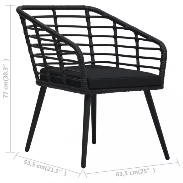 2 db fekete polyrattan kerti szék párnával