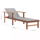 szürke polyrattan és tömör akácfa napozóágy