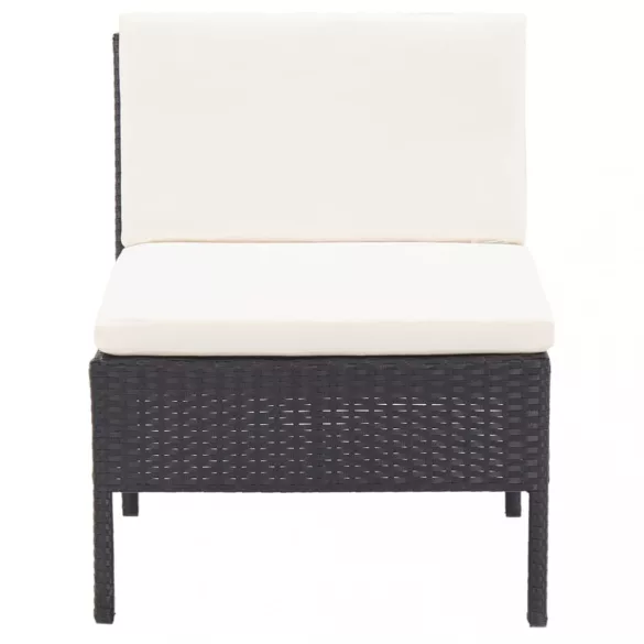 8 részes fekete polyrattan kerti bútorszett párnákkal