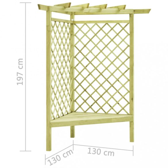 impregnált fenyőfa kerti sarokpergola 130 x 130 x 197 cm
