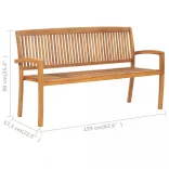 3 személyes rakásolható tömör tíkfa kerti pad 159 cm