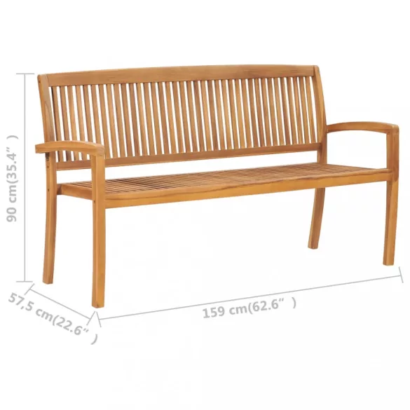 3 személyes rakásolható tömör tíkfa kerti pad 159 cm