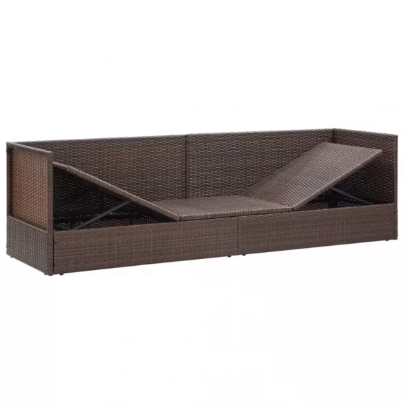 barna polyrattan kerti ágy hát- és ülőpárnákkal
