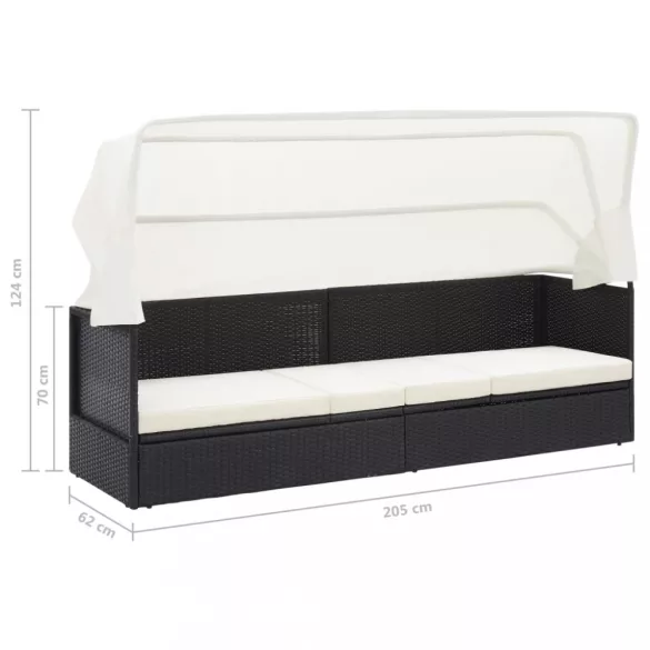 fekete polyrattan kerti kanapé napellenzővel