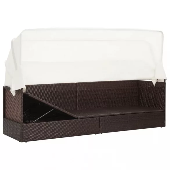 barna polyrattan kerti kanapé napellenzővel
