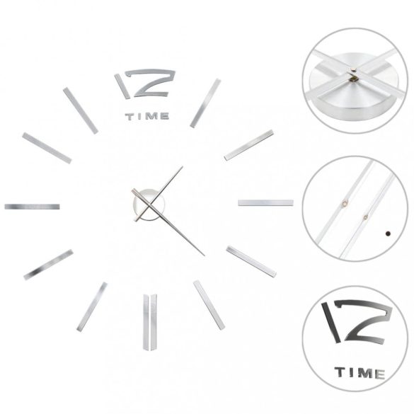 modern küllemű ezüstszínű 3D falióra, 100 cm XXL méret