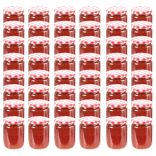 48 db 230 ml-es befőttesüveg piros-fehér tetővel