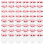 48 db 230 ml-es befőttesüveg piros-fehér tetővel