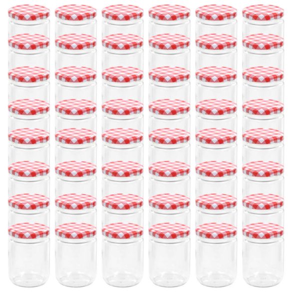 48 db 230 ml-es befőttesüveg piros-fehér tetővel