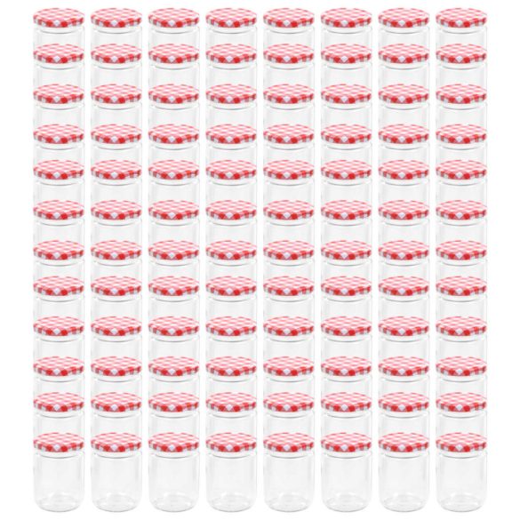 96 db 230 ml-es befőttesüveg piros-fehér tetővel