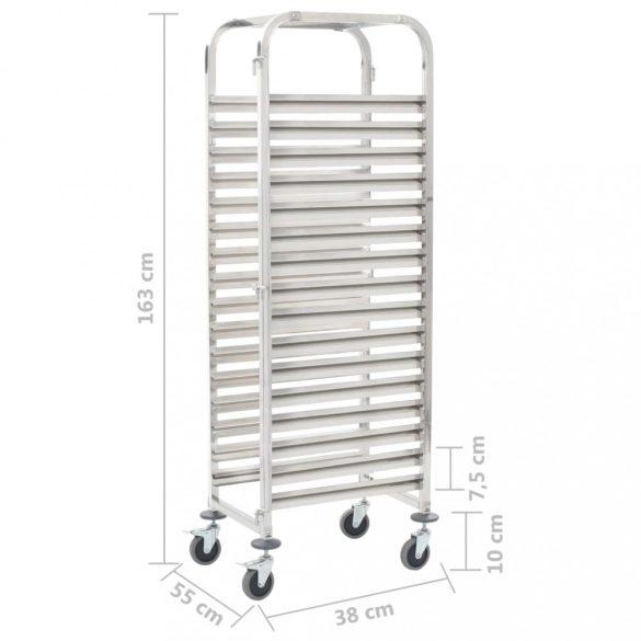 16 tálcás rozsdamentes acél szervizkocsi 38 x 55 x 163 cm