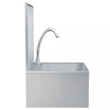 rozsdamentes acél kézmosó csapteleppel és szappanadagolóval