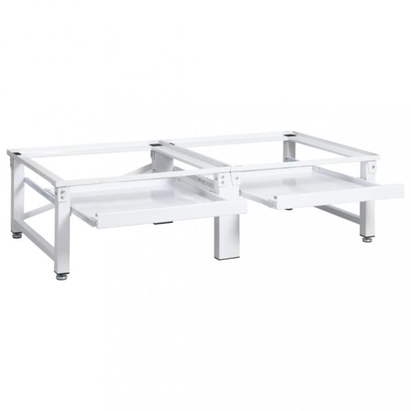 fehér mosó- és szárítógéptartó állvány kihúzható polcokkal