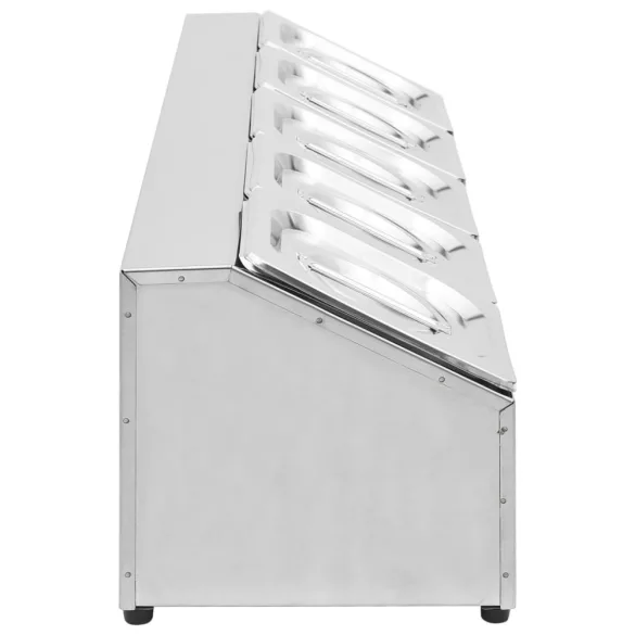 rozsdamentes acél gasztronorm tároló 5 db GN 1/6-os edénnyel