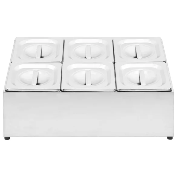 rozsdamentes acél gasztronorm tároló 6 db GN 1/6-os edénnyel