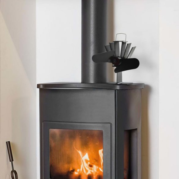 fekete hővel meghajtott kétlapátos kandalló ventilátor