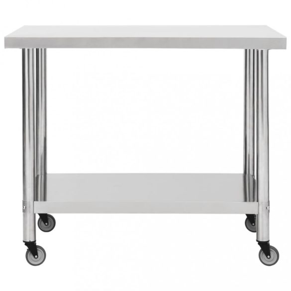 rozsdamentes acél konyhai munkaasztal kerekekkel 80x60x85 cm