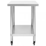 rozsdamentes acél konyhai munkaasztal kerekekkel 80x60x85 cm