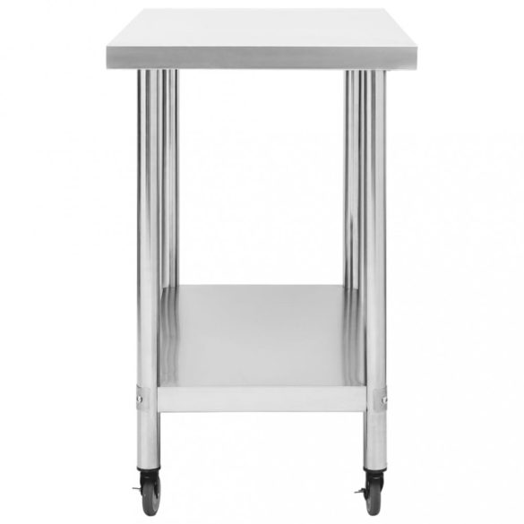 rozsdamentes acél konyhai munkaasztal kerekekkel 100x45x85 cm