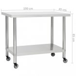 rozsdamentes acél konyhai munkaasztal kerekekkel 100x45x85 cm