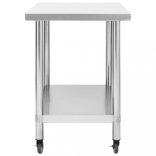 rozsdamentes acél konyhai munkaasztal kerekekkel 100x60x85 cm