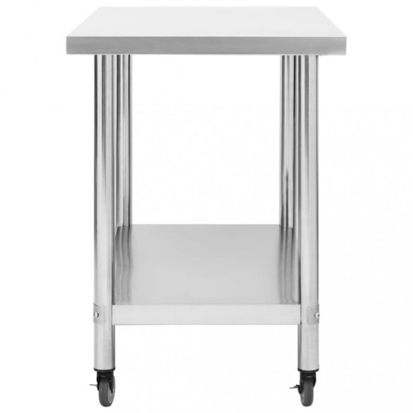 rozsdamentes acél konyhai munkaasztal kerekekkel 100x60x85 cm