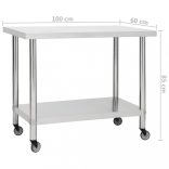 rozsdamentes acél konyhai munkaasztal kerekekkel 100x60x85 cm