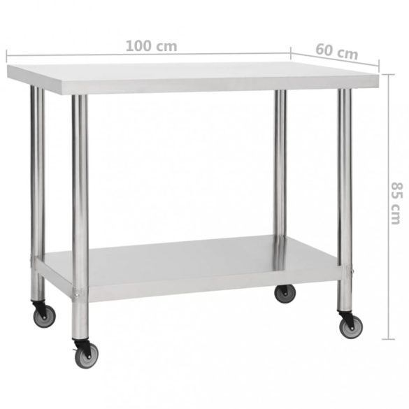 rozsdamentes acél konyhai munkaasztal kerekekkel 100x60x85 cm
