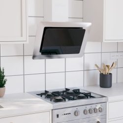   ezüst rozsdamentes acél és edzett üveg fali páraelszívó 60 cm