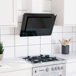   fekete rozsdamentes acél és edzett üveg fali páraelszívó 60 cm