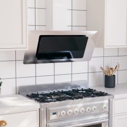   ezüst rozsdamentes acél és edzett üveg fali páraelszívó 90 cm