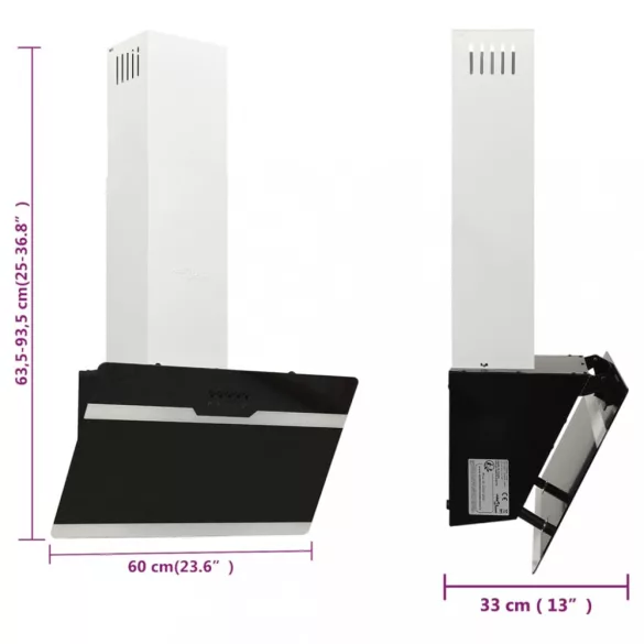 fekete acél és edzett üveg fali páraelszívó 60 cm