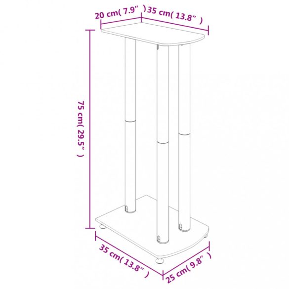 2 db 3 oszlopos fekete edzett üveg hangszóróállvány