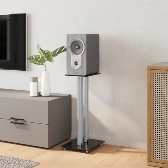 2 db 2 oszlopos fekete-ezüst edzett üveg hangszóróállvány