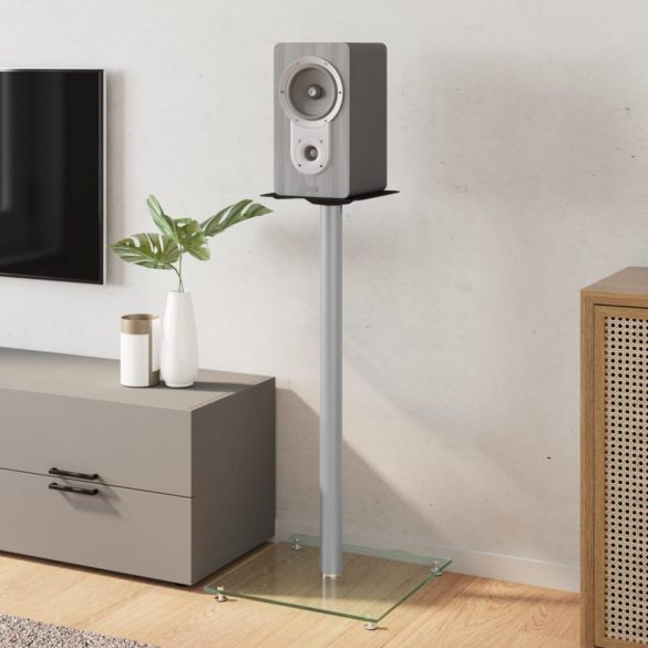 2 db 1-oszlopos ezüstszínű edzett üveg hangszóróállvány