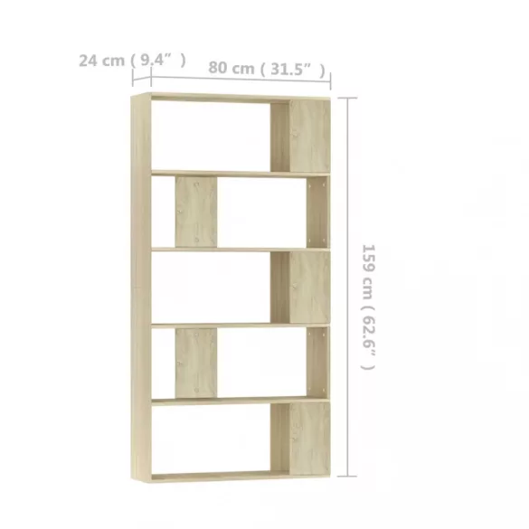 sonoma tölgy szerelt fa könyvszekrény/térelválasztó 80x24x159cm
