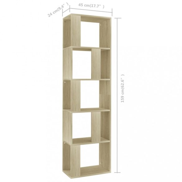 sonoma tölgy szerelt fa könyvszekrény/térelválasztó 45x24x159cm