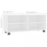fehér szerelt fa TV-szekrény görgőkkel 90 x 35 x 35 cm
