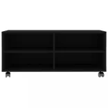 fekete szerelt fa TV-szekrény görgőkkel 90 x 35 x 35 cm