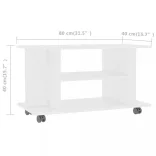 fehér szerelt fa TV-szekrény görgőkkel 80 x 40 x 45 cm