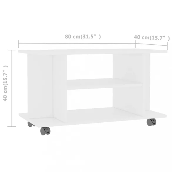 fehér szerelt fa TV-szekrény görgőkkel 80 x 40 x 45 cm