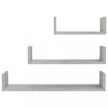 3 db betonszürke szerelt fa fali bemutatópolc