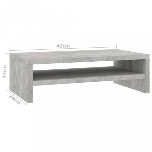 betonszürke szerelt fa monitorállvány 42 x 24 x 13 cm