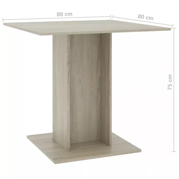 sonoma tölgy színű szerelt fa étkezőasztal 80 x 80 x 75 cm