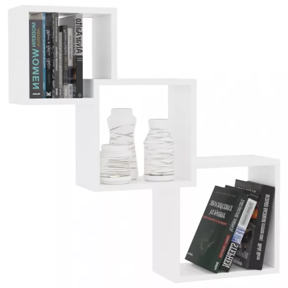 fehér kocka alakú szerelt fa fali polcok 68x15x68 cm