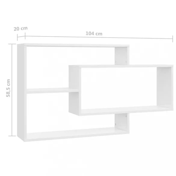 magasfényű fehér szerelt fa fali polc 104 x 20 x 58,5 cm