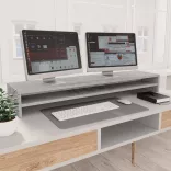 betonszürke szerelt fa monitorállvány 100 x 24 x 13 cm