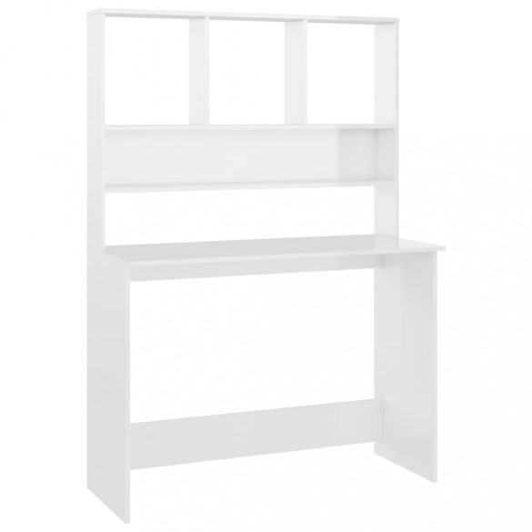 magasfényű fehér forgácslap íróasztal polcokkal 110x45x157 cm